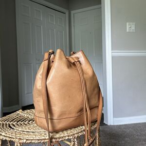 Madewell Lafayette Brown Leather Drawstring Crossbody Shoulder Bucket Bag